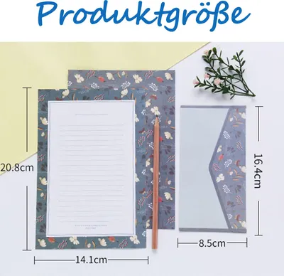 Obrázek produktu pro 25 sad papírenských potřeb s obálkami, nádherný design, přírodní papír, oboustranná květinová přírodní sada pro dámy pro dospělé