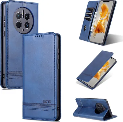 Produktbild von Huawei Mate 50 Pro Leder Hülle, Klapphüllen Brieftasche Magnetverschluss Ständer Schutzhülle für Huawei Mate 50 Pro Blau