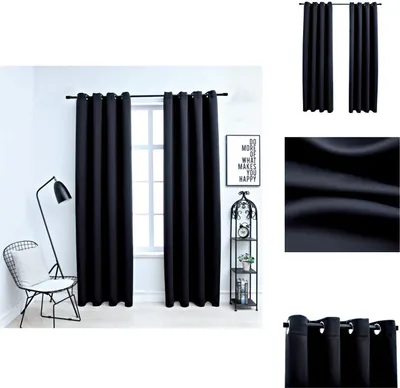 Image de vidaXL Rideaux occultants avec œillets métalliques 2 pcs. noir 140x225 cm - Rideaux et voilages