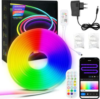 Jopassy NEON LED Streifen Dimmbar 3M, RGBIC Neon LED Strip, App Steuerung und Fernbedienung Timer Musik Sync, mit Alexa und Google Assistant Innen Außen Deko