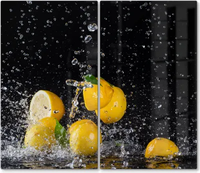 Produktbild von DEQORI Herdabdeckplatte Glas 2-tlg 'Zitronen und Wasserperlen' Herd Abdeckung Küche