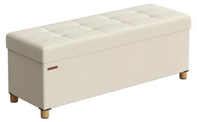 Produktbild von Aufbewahrungsbank - Sitzbank & Ottomane - Faltbar - 110x38x40 cm - Bis 300 kg - Gepolsterte Sitzfläche - Holzrahmen - Beige