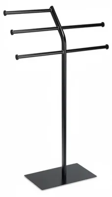 Image de Porte-serviettes Relaxdays, 3 barres pour 6 serviettes, modèle sur pied, pour salle de bains et cuisine, en fer, dimensions : 87 x 50,5 x 20,5 cm, noir