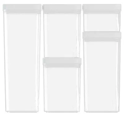 Produktbild von Curver | Vorratsbehälter - Aufbewahrungsbox - 5er Set - transparent und weiß - Küchenbehälter - Praktisch
