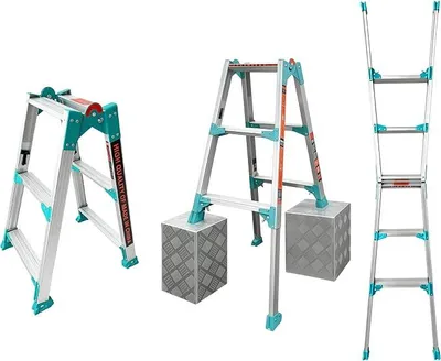 Productafbeelding van Aluminium telescoopladder, 2x2 sporten, multifunctionele ladder, 5 treden met antislip voetstukken, aluminium ladder met individueel uitschuifbare poten, draagvermogen tot 150 kg