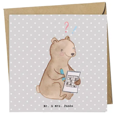 Produktbild von Mr. & Mrs. Panda Grußkarte Bär Rätsel lösen - Grau Pastell - Geschenk, faltkarte, Knobeln, Glückwunschkarte, doppelkarte, anlasskarte, Klappkarte, Gedächtnissport