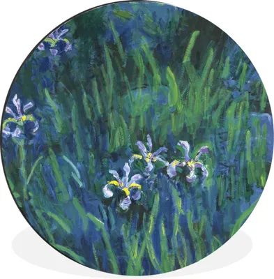 Produktbild von MuchoWow® Aluminium Wandkreis Schwertlilien - Gemälde von Claude Monet Ø 60 cm Wanddeko Modern Wohnzimmer - Wand Kreis - Wandbild - Schlafzimmer - Aluminium Bild - Kinderzimmer - Wohnzimmer Dekoration - Wandschmuck