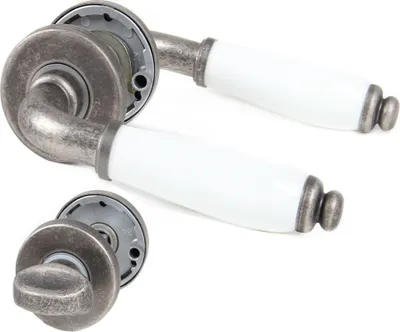 Produktbild von Türgriff Türklinke Türdrücker Griff Modell Firenze-weiss Messing Antik Grau WC Bad