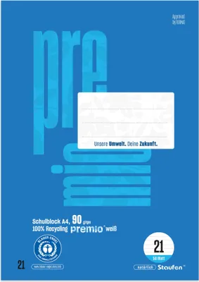 Produktbild von STAUFEN PREMIO 040751021 Schulblock LIN 21 - A4, 50 Blatt, 9 mm liniert, 90 g/qm