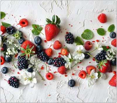 Produktbild von Spritzschutz Herdabdeckplatte Schneidebrett aus Glas Bunte Beeren 1-Teilig (60x52cm)