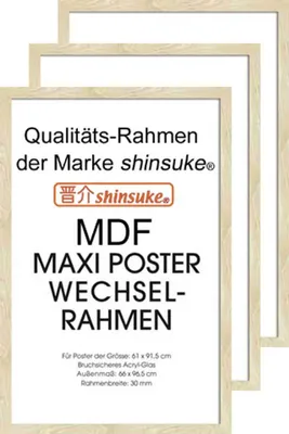 Produktbild von Motivational Büro Set 1 - Poster 3er Set - Teamwork Challenge Awesomeness + Wechselrahmen, Shinsuke® 3 Stück Maxi MDF Eiche, Acryl-Scheibe