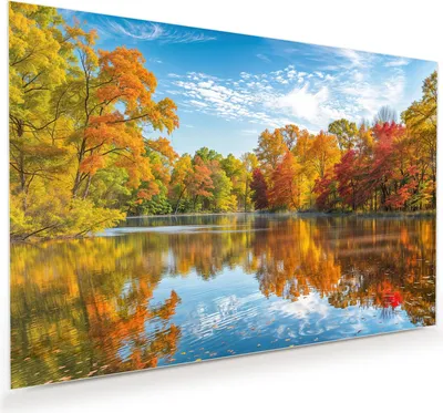 Produktbild von Glasbild 60x40cm in XXL für Wohnzimmer, Schlafzimmer Motiv Herbstlicher See