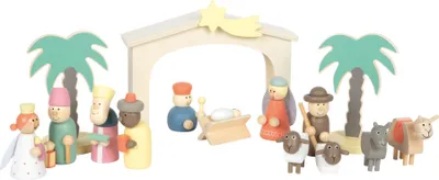 Holzkrippe mit Figuren, Weihnachtsspielset, 21x6x16 cm, ab 3 Jahren
