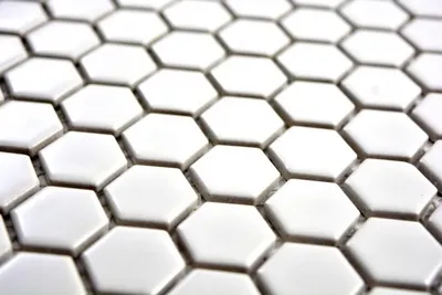 Produktbild von Handmuster Mosaik Fliese Keramik Hexagon weiß glänzend Fliesenspiegel Küche MOS11A-0102_m