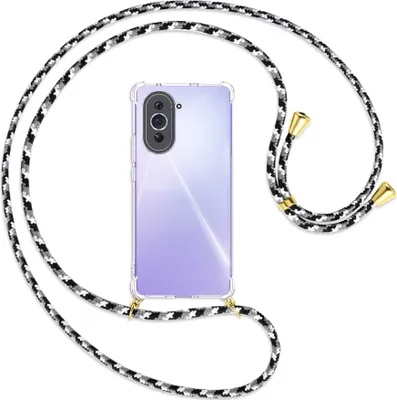 Produktbild von Handykette Backcover-Schutzhülle mit Band (Metall goldfarben) für Huawei nova 10 (NCO-AL00, 6.67'') - schwarz/grau/weiß