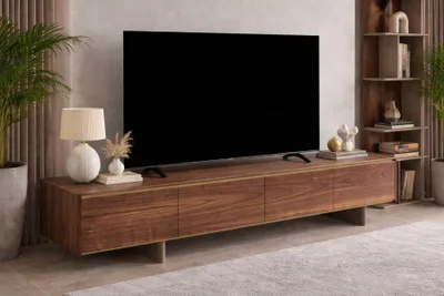 Produktbild von Braunes TV-Lowboard Moderner Wohnzimmer TV-Ständer Edle Holzmöbel