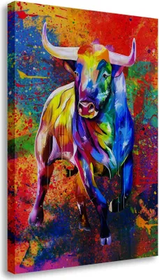 Produktbild von Stier Colour Style Tier Wandbild Leinwandbild Deko XL Kunst: 80x120x2cm