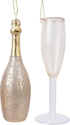 Produktbild von Christbaumschmuck Mix Sektglas und Flasche Glas, 2er Set