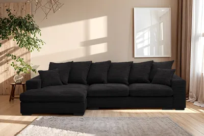 Produktbild von Kaiser Möbel Ecksofa mit schlaffunktion und bettkasten, Sofa L-form, Couch L-form Gabon stoff Zoom Schwarz Ottomane Links