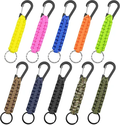 Produktbild von Paracord Schlüsselanhänger Set von 10, Multifunktionale Anhänger mit Karabinerhaken, für Camping
