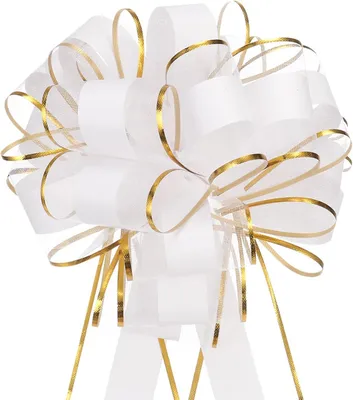 Imagen del producto de Cintas de organza para regalos, con lazos, 5 unidades, 20 cm de largo, con borde dorado, para decoración
