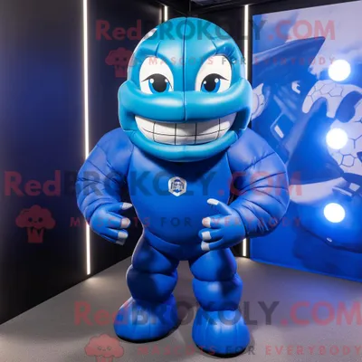 Produktbild von Blauer REDBROKOLY American Football Helm Maskottchen Kostüm Charakter gekleidet mit einem Rollkragen und Fußpolster