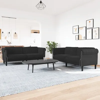 Produktbild von Design 2-tlg. Sofagarnitur Schwarz Samt, Schlafsofas 2024 Neu