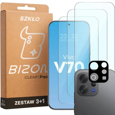 Produktbild von 3x Gehärtetes Glas + Kameraschutz für Vivo V70 5G, Bizon Glass Clear Pack