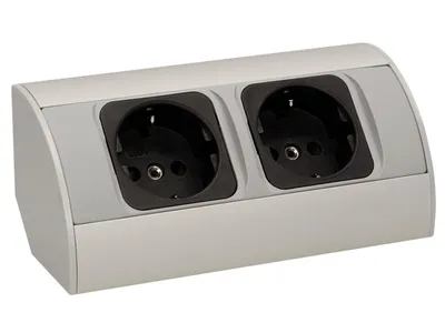 Produktbild von Steckdosenblock Aufbau silber-weiß 2fach 3680W 0,5m Anschlusskabel