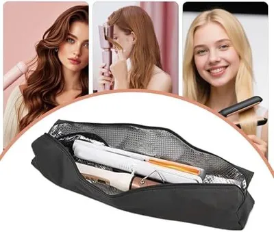 Imagen del producto de Estuche de viaje resistente al calor, ideal para planchas de pelo y cepillos planchadores plegables. Solución de almacenamiento para herramientas de peinado y pinceles de maquillaje, perfecta para el hogar, el tocador y la maleta