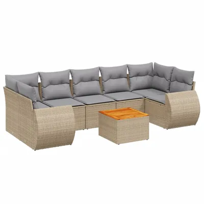 Produktbild von vidaXL 8-tlg. Garten-Sofagarnitur mit Kissen Beige Poly Rattan