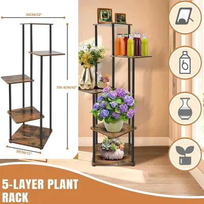 Immagine prodotto di Supporto per piante in metallo - Scaffale per fiori con 5 ripiani - Scaffale per vasi - Adatto per interni ed esterni - Ideale per giardino e balcone