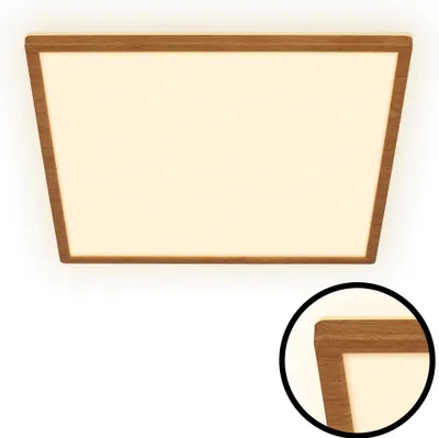 Produktbild von Briloner Tava Wood LED Deckenlampe, Indirektes Licht, Flach, Holzapplikation, Warmweißes Licht, Holzfarbig, 42 x 42 x 3 cm