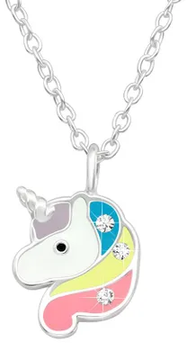 Produktbild von Kette Kinder Silber 925: Mädchen Halskette mit Anhänger Einhorn (Unicorn)