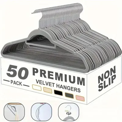 Immagine prodotto di 50 pezzi Appendiabiti salvaspazio con rivestimento in velluto antiscivolo - Appendiabiti premium con portacravatte, ruotabile a 360°, grigio argento