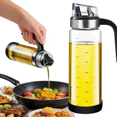 Produktbild von MODFU ölflasche glas 550ml, essig und ölspender ,Anti-Schmutz Verschluss, transparent olivenöl spender, öl flaschen, ölflaschen für Küche, Grill, Pasta, Salate, Backen