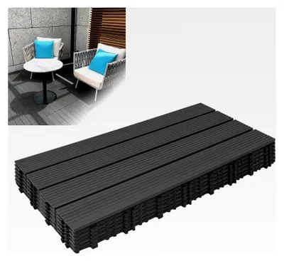 Produktbild von WPC Fliesen Set, 30x60 cm Terrassenfliesen, Holz-Kunststoff-Bodenbelag mit Drainage, wasserdicht und rutschfest, korrosionsbeständig für Balkon und Terrasse, 3m², Anthrazit