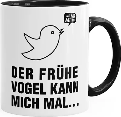 Produktbild von Tasse mit Spruch Der frühe Vogel kann mich mal Fun MoonWorks® schwarz unisize