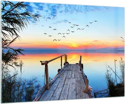 Produktbild von Bilder auf glas - Brücke See - 100x70cm - Glasbilder - Wandbilder - Bilder - Kunstdruck - zum Aufhängen bereit - Wanddekoration aus Glas - Glas Bilder - Wandbild auf Glas - Einteilig - GAA100x70-3818