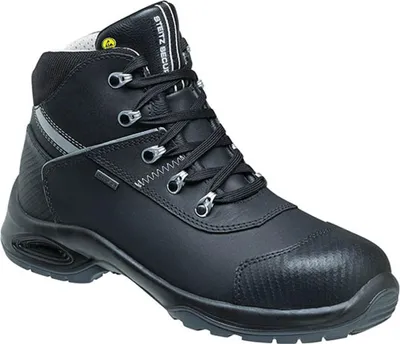 A black work boot on a white background.