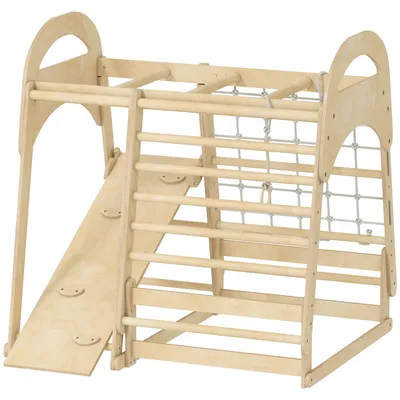Produktbild von AIYAPLAY 6-in-1 Montessori Klettergerüst Indoor Holz Spielplatz mit Rutsche