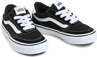 A pair of black and white Vans sneakers.