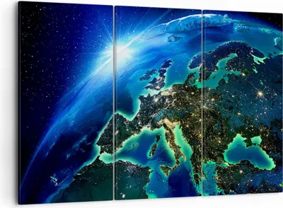 Produktbild von Bild auf Leinwand - Leinwandbild - Nacht raum welt ansicht - 105x70cm - Wand Bild - Wanddeko - Leinwanddruck - Bilder - Kunstdruck - Wanddekoration - Leinwand bilder - Wandkunst - CE105x70-2816
