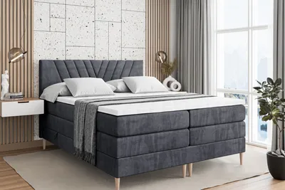 Produktbild von ALTDECOR Boxspringbett mit Holz Füßen, Matratze und Lattenrost, Topper, Polsterbett mit Bettkasten, Bett mit Stauraum H3- und H4- Matratze, Doppelbett -ERNINA-FD KING-180x200 - Dunkelgrau Casablanca