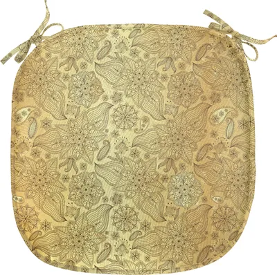 Produktbild von ABAKUHAUS Mandala Polster für Esszimmerstühle, blühend Paisley, Dekoratives wasserfestes Kissen mit Riemen für Küchensitze, 40 cm x 40 cm, Gelb und Hellgelbe