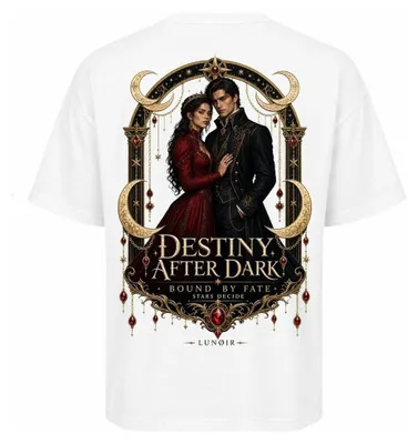 Produktbild von Damen Oversize T-Shirt Weiß XS – Bedrucktes Shirt mit Dunkle Fantasy Motiv aus Baumwolle – LUNØIR ©
