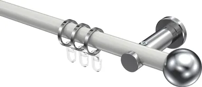 Produktbild von Interdeco Gardinenstange / Vorhangstange Weiß / Chrom, Typ Platon Luino (Kugel), 20 mm Ø 1-läufig, 200 cm