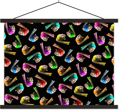 Produktbild von MuchoWow® Textilposter Muster - Regenbogen - Mädchen mit einem Perlenohrring 120x90 cm mit schwarzem Rahmen - Aufhänger für Poster