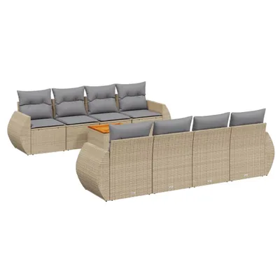 Produktbild von vidaXL 9-tlg. Garten-Sofagarnitur mit Kissen Beige Poly Rattan
