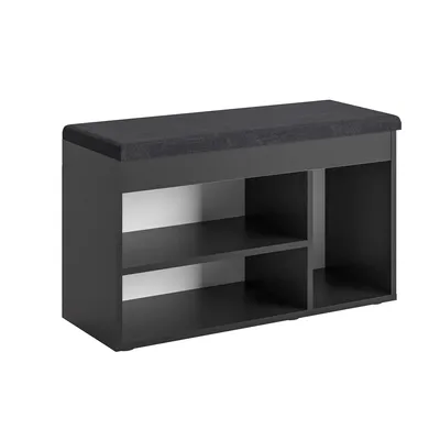Produktbild von KOMTO Schuhbank mit Sitzfläche - Schuhregal Bank mit Stauraum 80 x 48 x 32 cm Schuhschrank mit Sitzbank Flur Bank Garderobenbank Sofia Schwarz